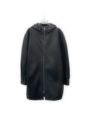 Loewe Black Embossed Logo Lambskin Hooded Leather Jacket